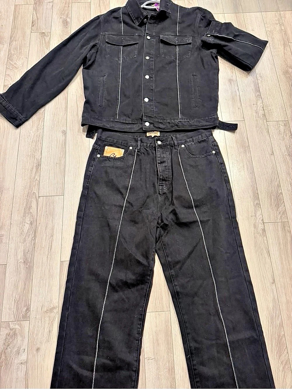 Corteiz C-Star Stitch-Down Denim Jacket & Jeans Set Black Denim Jacket & Pants